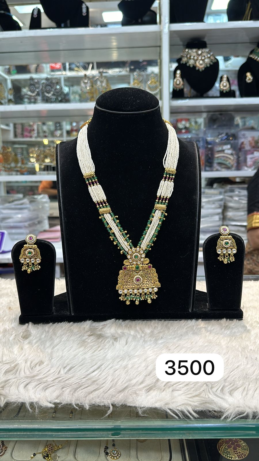 Golden Ruby Green Pendant Set – Real Look Traditional Design