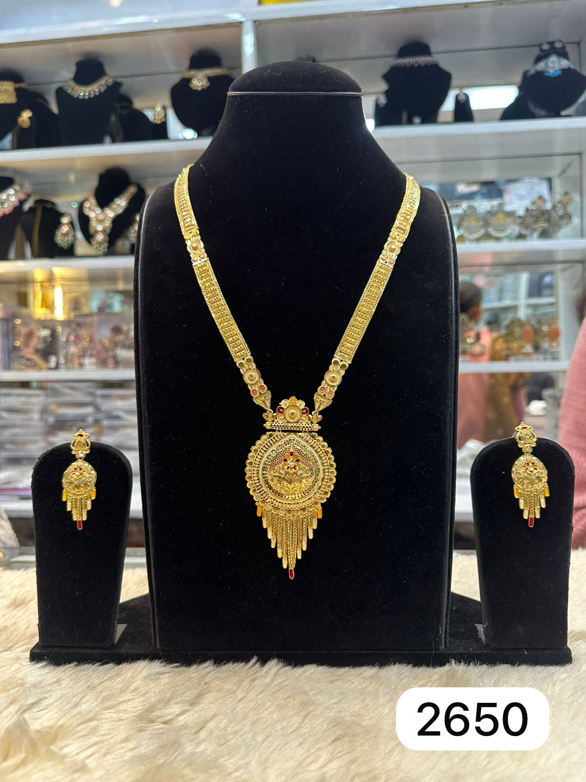 Real Look Yellow Golden Pendant Set with Mina Kari Work