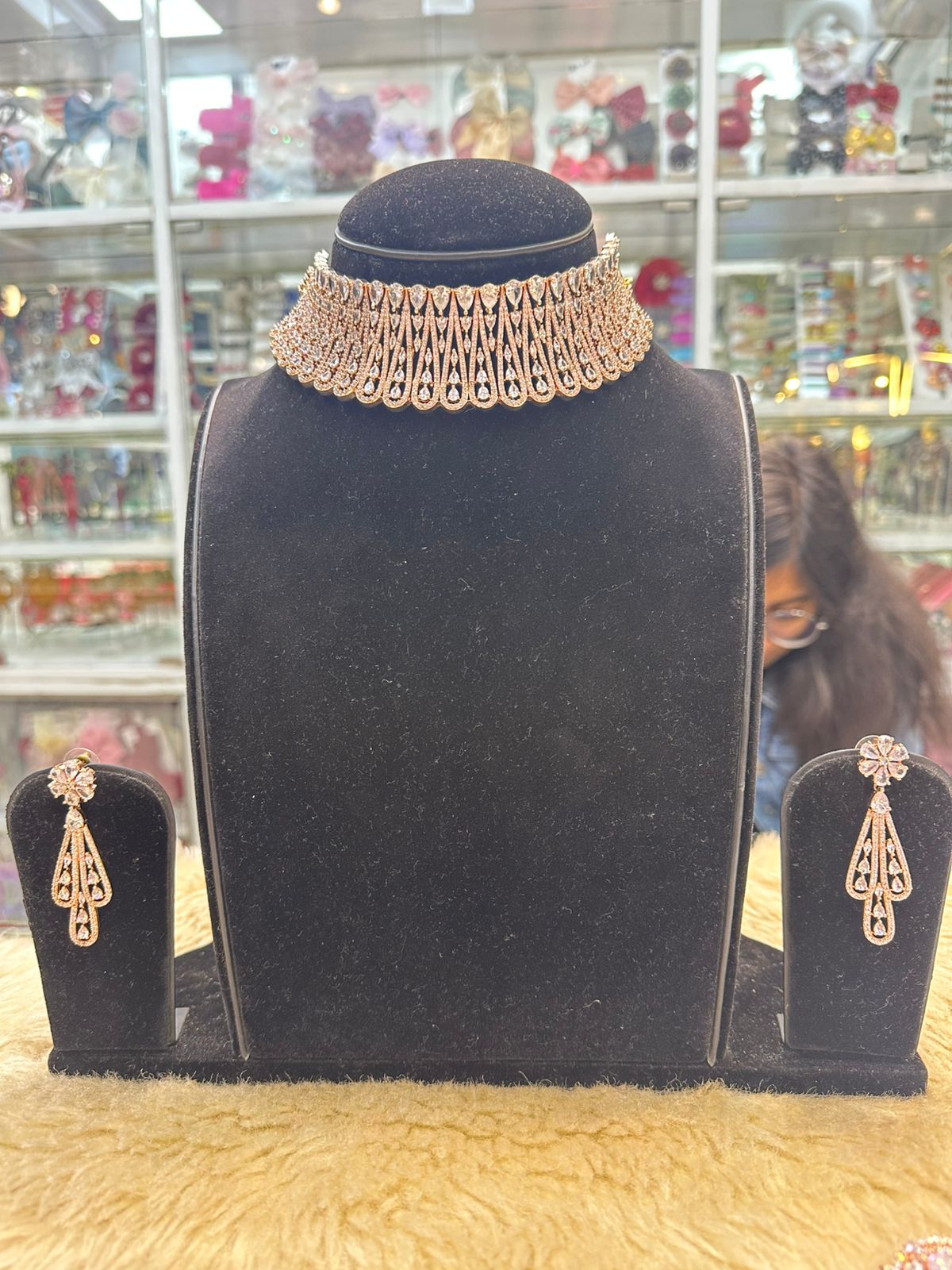 Diamond look rose gold choker