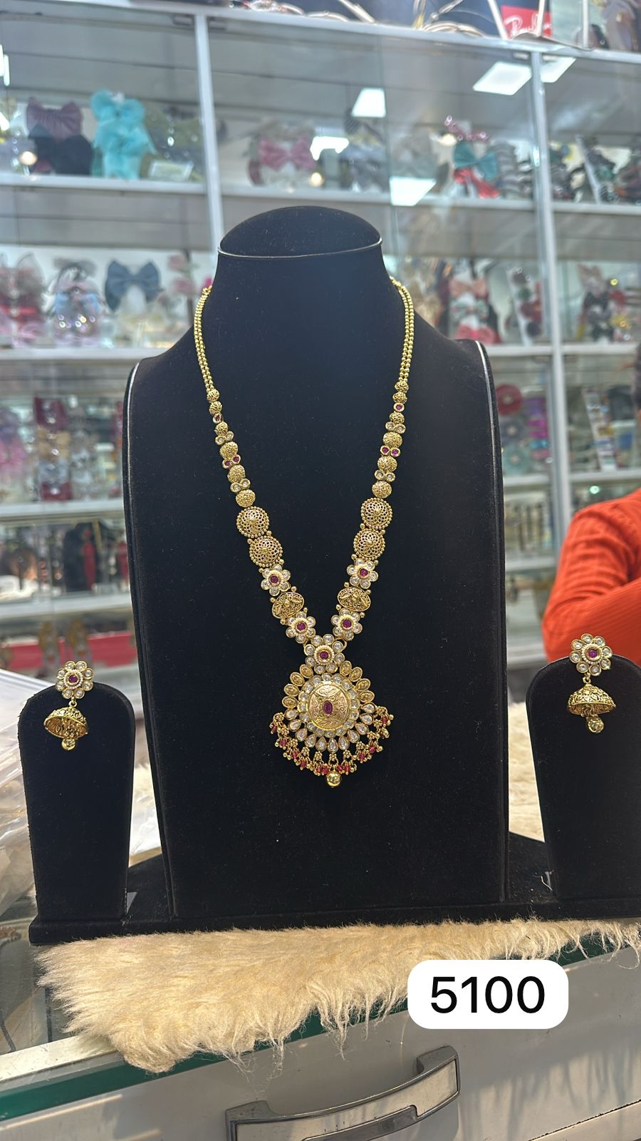 Premium Mina Kari & Ruby Pendant Set – Real Gold Polish