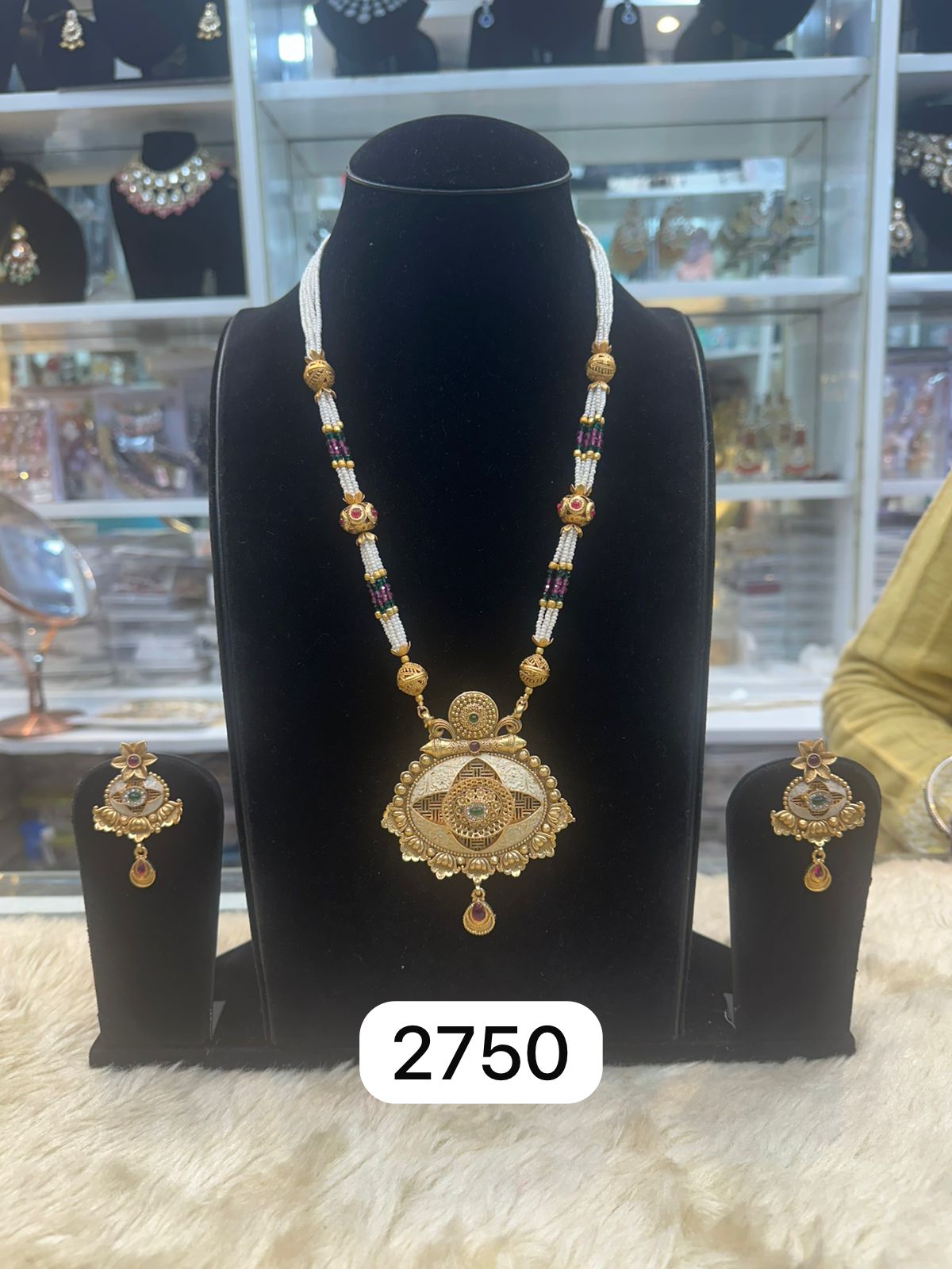 Real Look Green Ruby Pendant Set with Meenakari