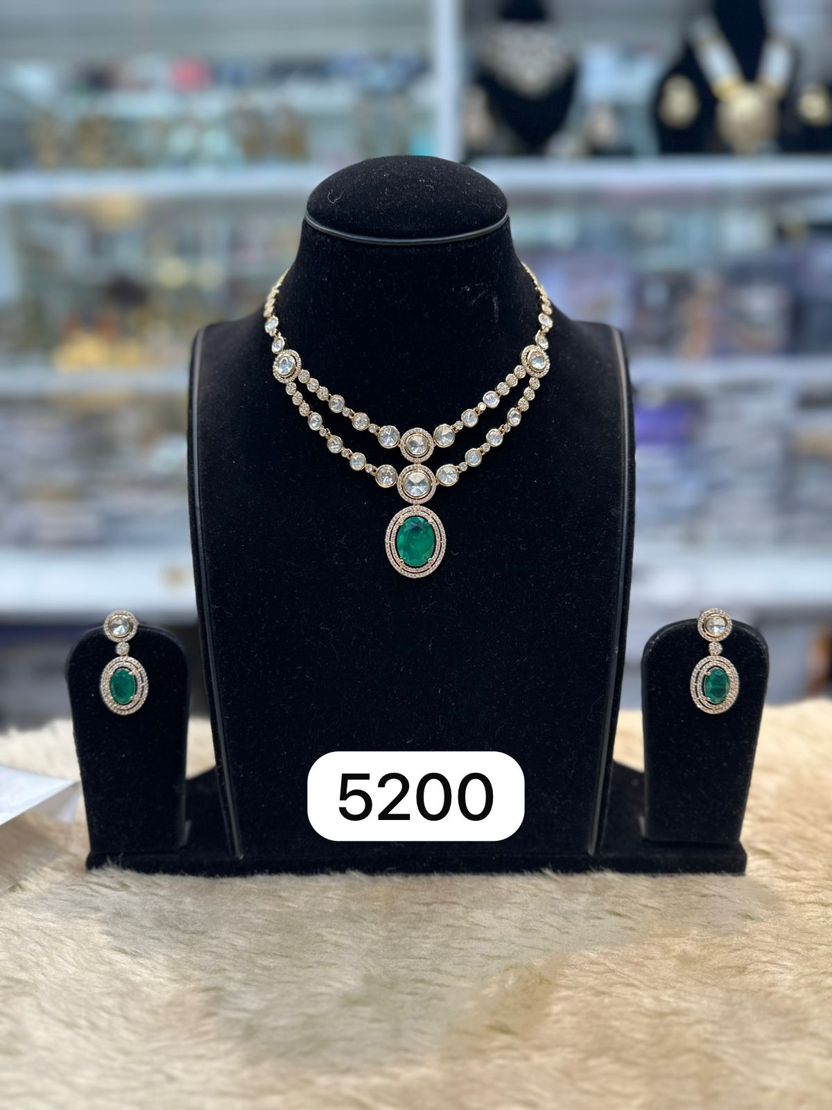 Real look ac kundan double lair set with green colour