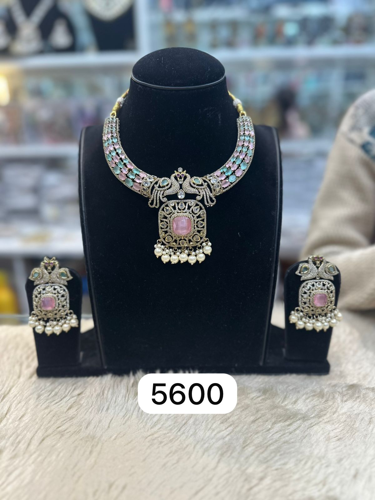 Premium Real Look Pink-Green Moissanite Set
