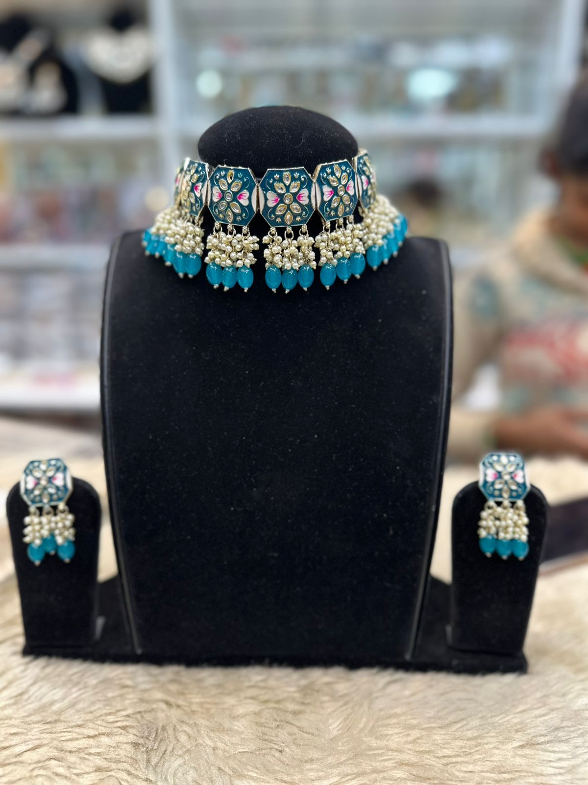 Royal Blue Mina Kari Kundan Set