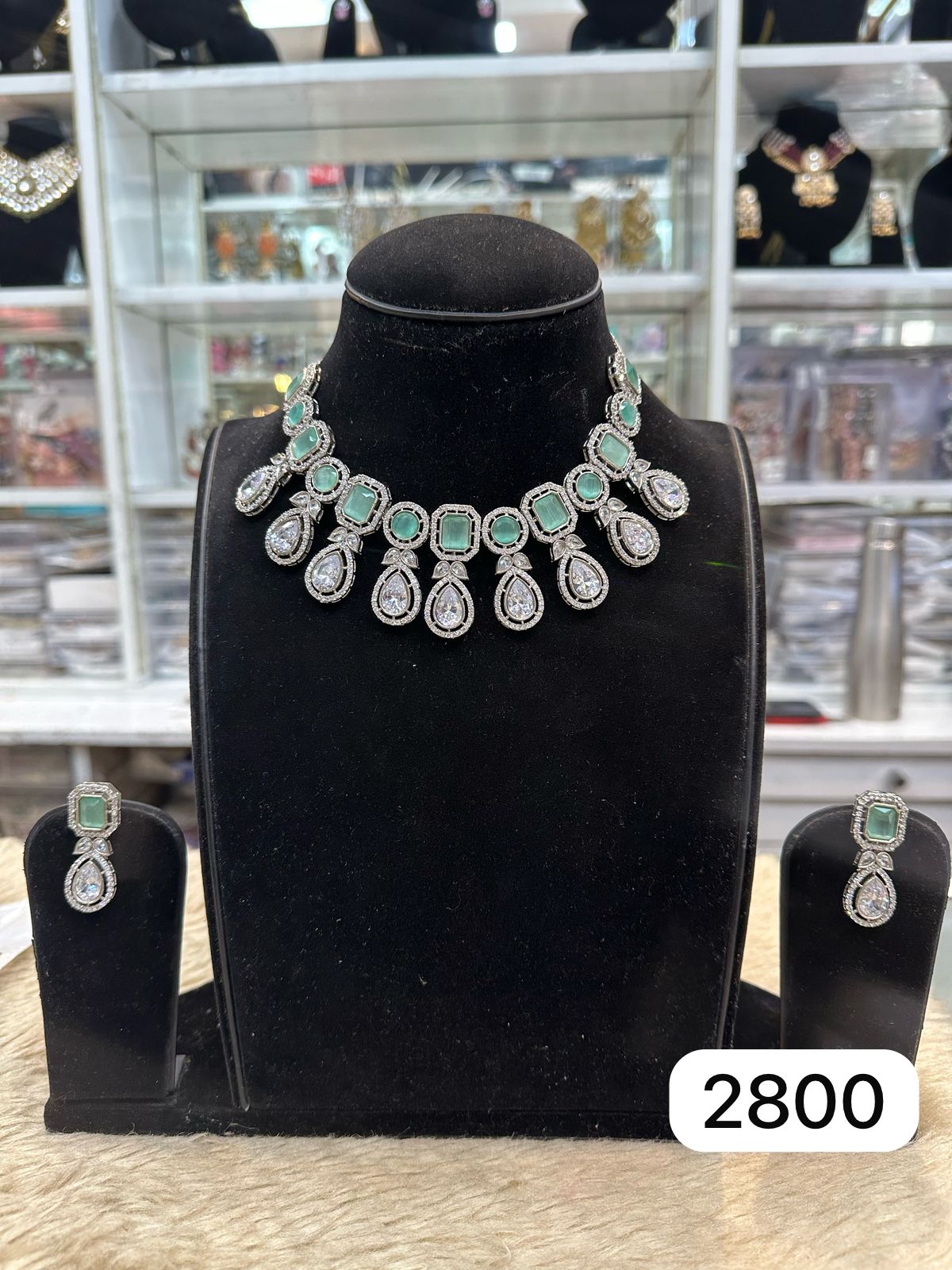Real Look Silver Kundan Set – Mint Green Accent