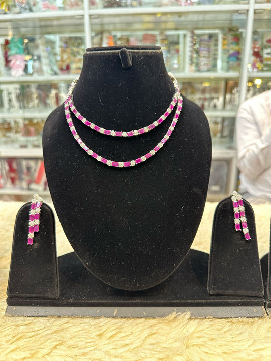 American Diamond Double Lair Necklace – Real Diamond Look Set