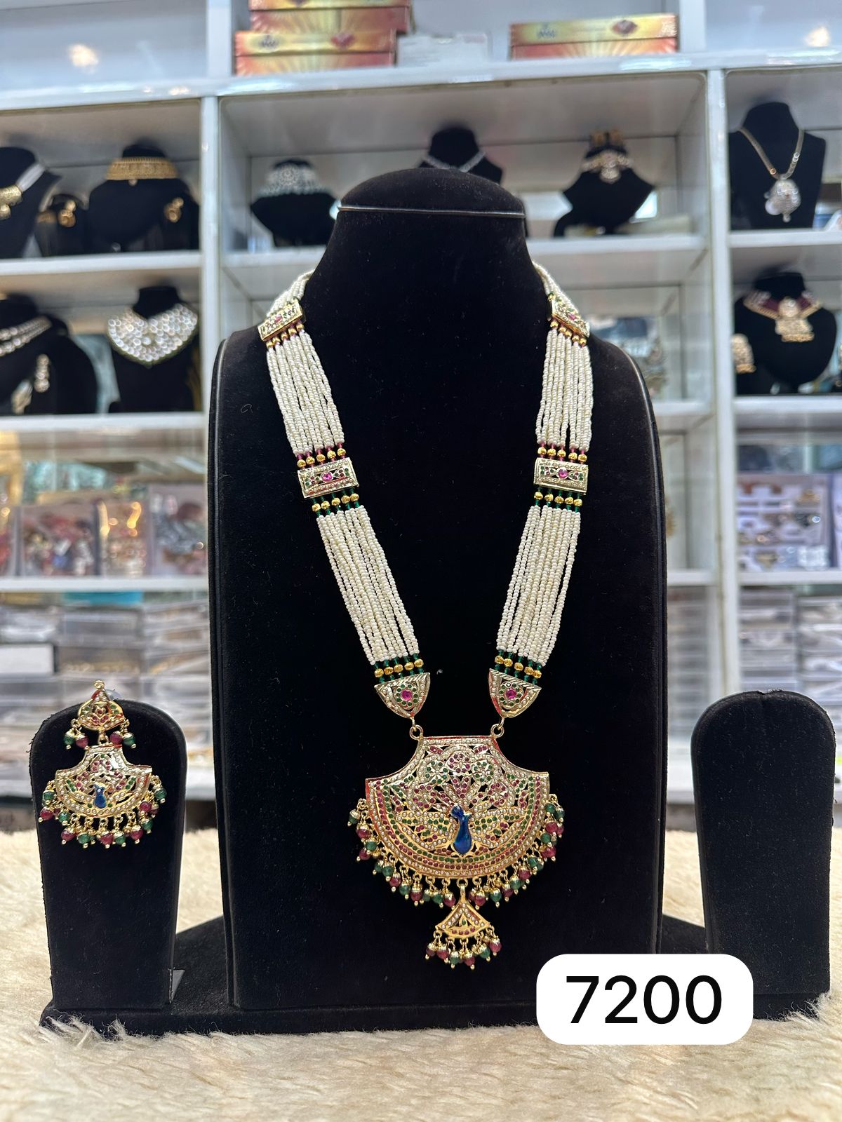 Royal Peacock Design Jadau Set – Long Traditional Necklace in Real Finish