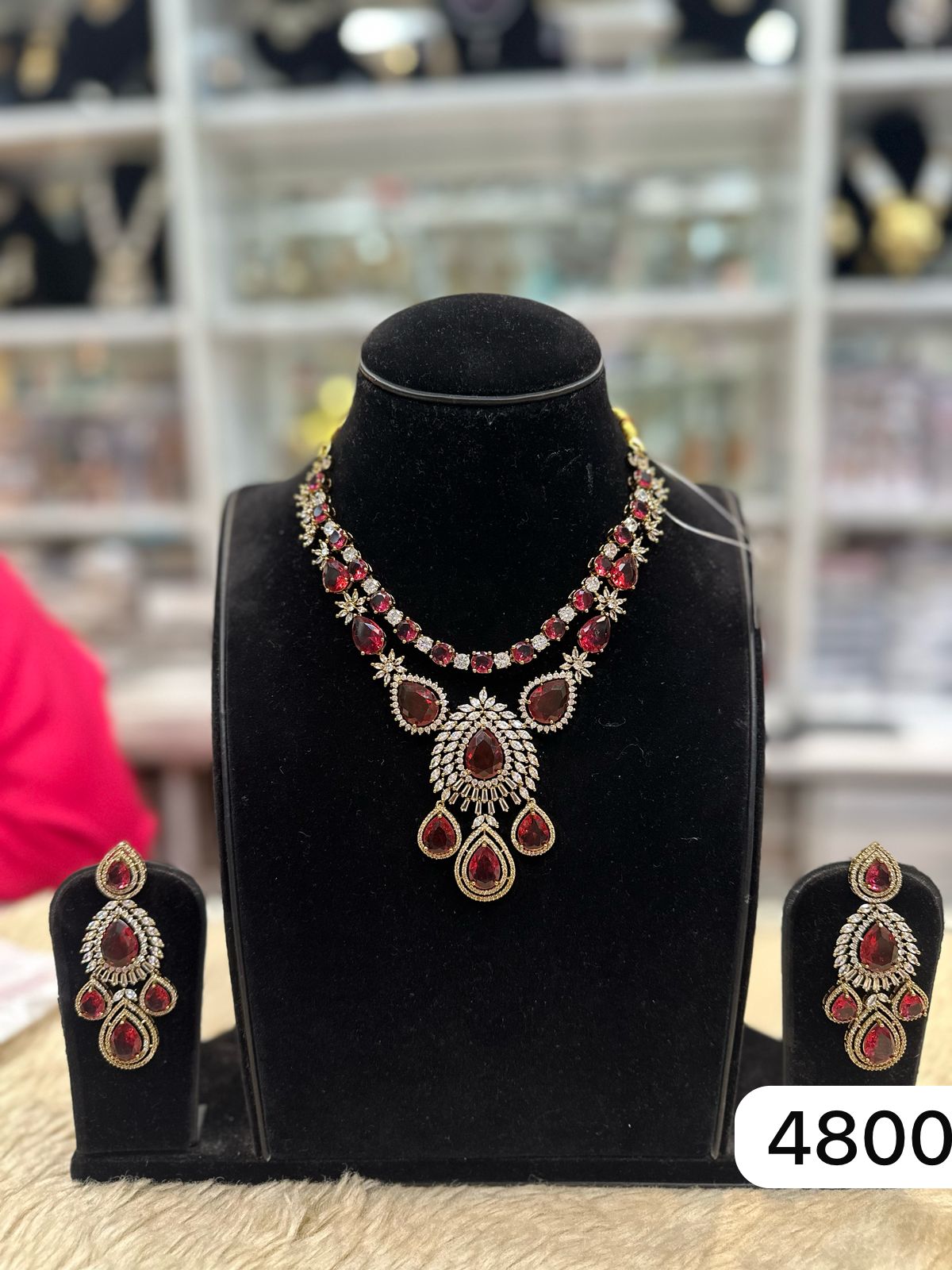 Real Diamond Look Ruby Jewelry Set with Moissanite Shine
