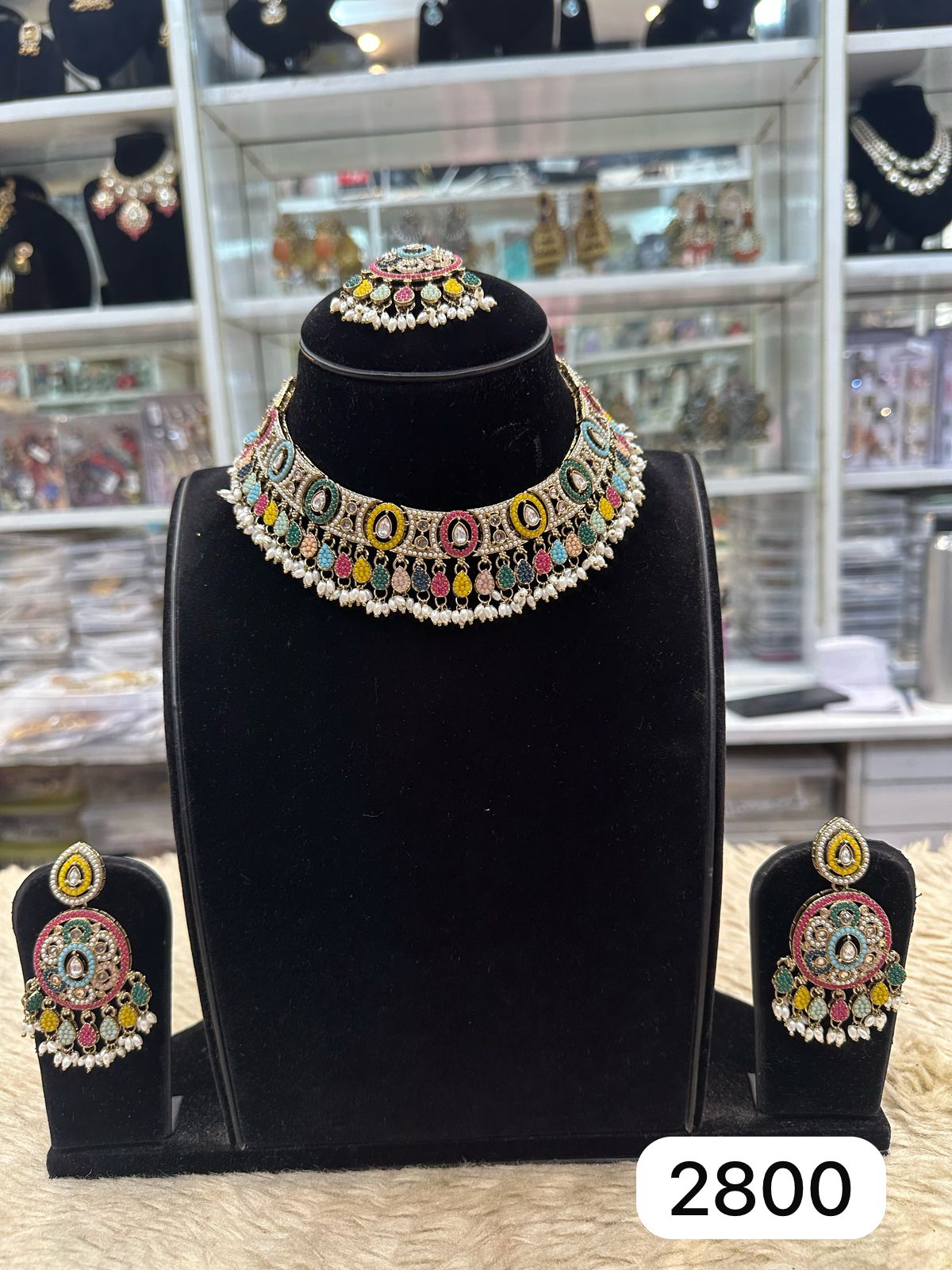 Designer Golden Polki Set with Multicolour Highlights