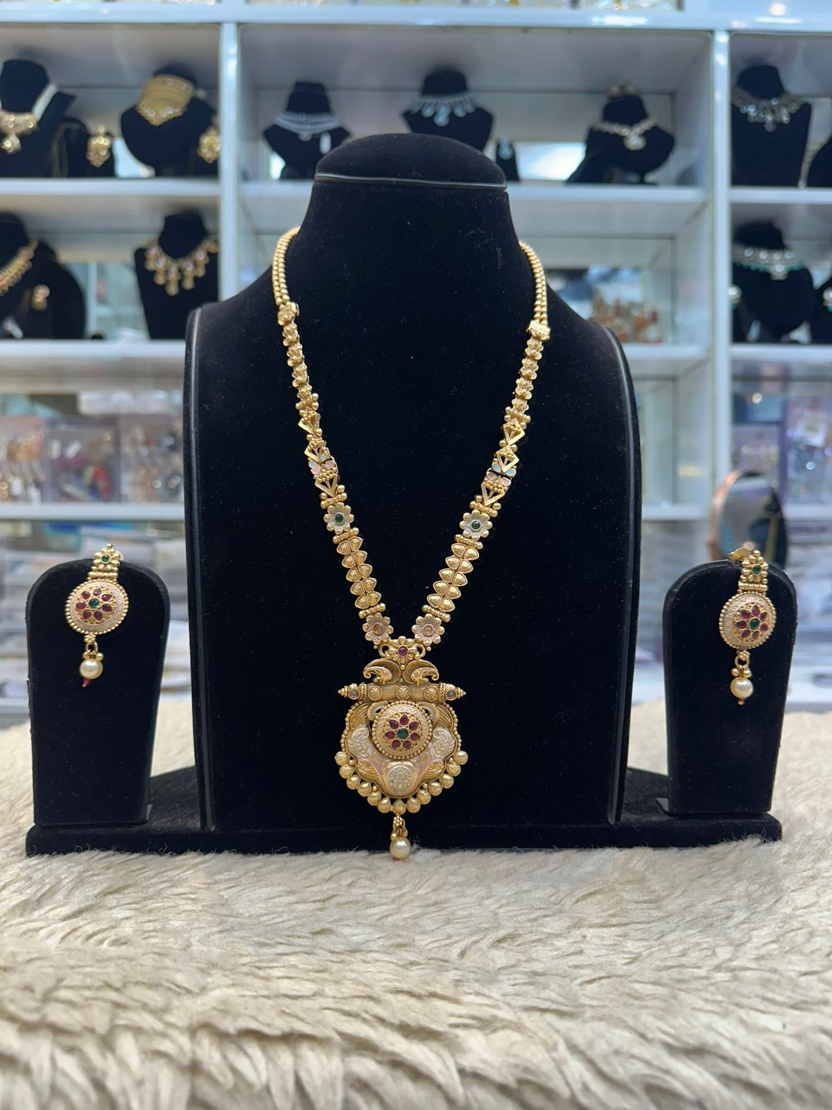 Designer Golden Pendant Set – Meenakari Work Real Finish