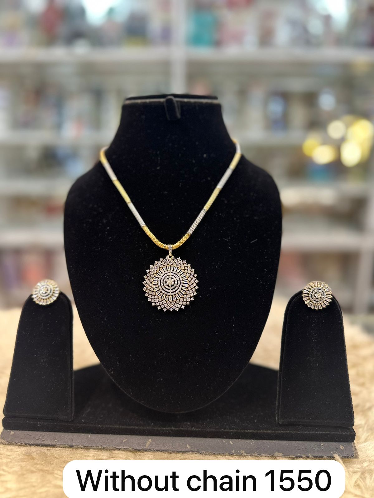 Real Finish American Diamond Pendant Necklace Set