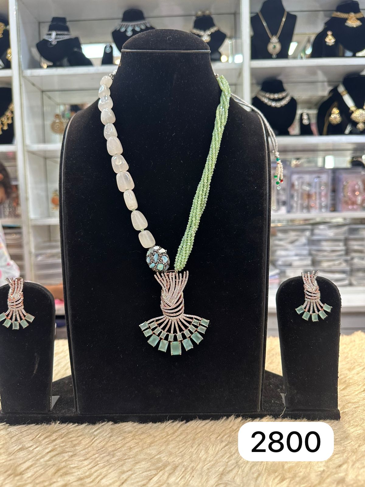 Mint Elegance Rose Gold Pendant Set – Diamond Finish
