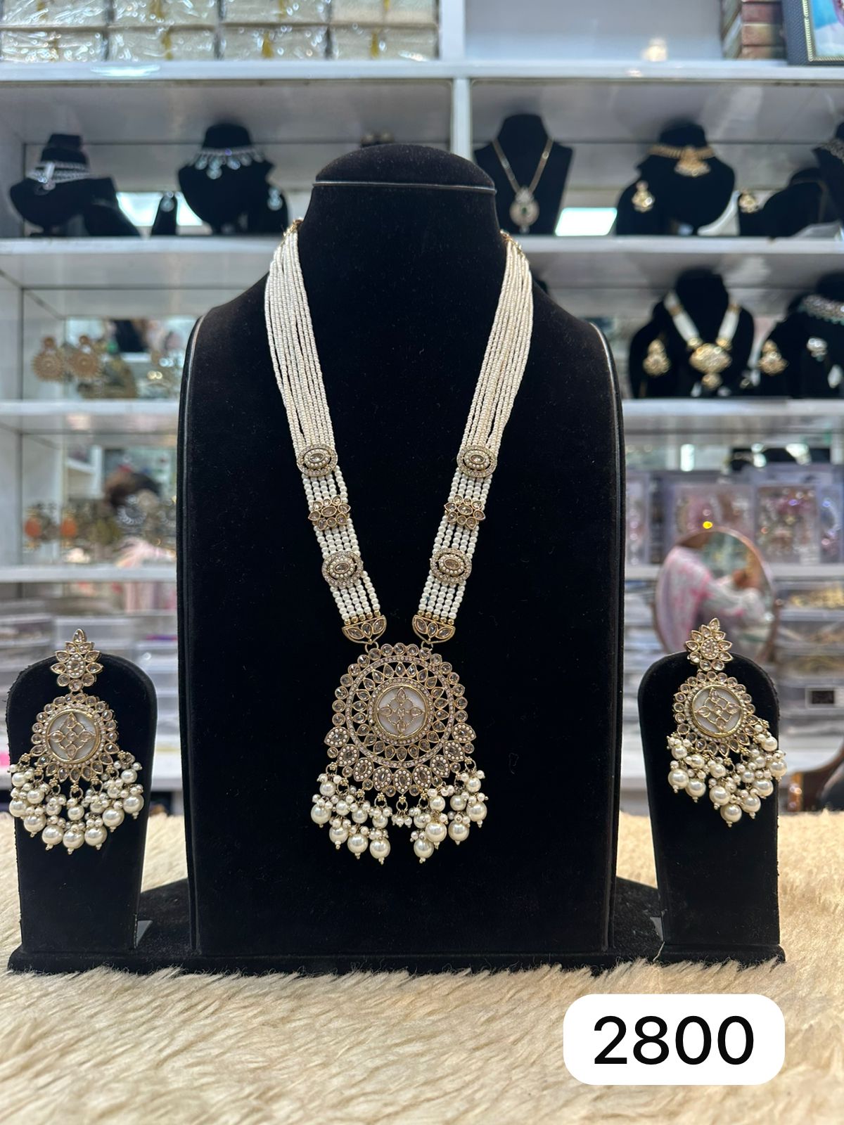 Real Look Polki Pendant Set with White Pearls