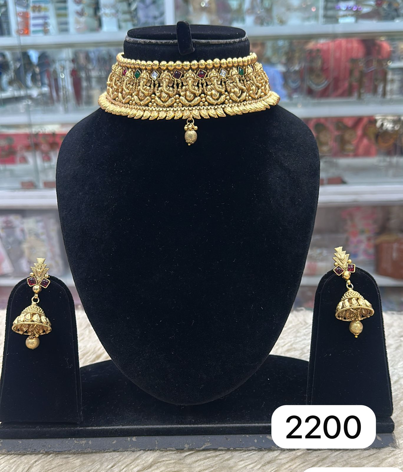Temple Look Ruby Choker Set – Real Gold Finish