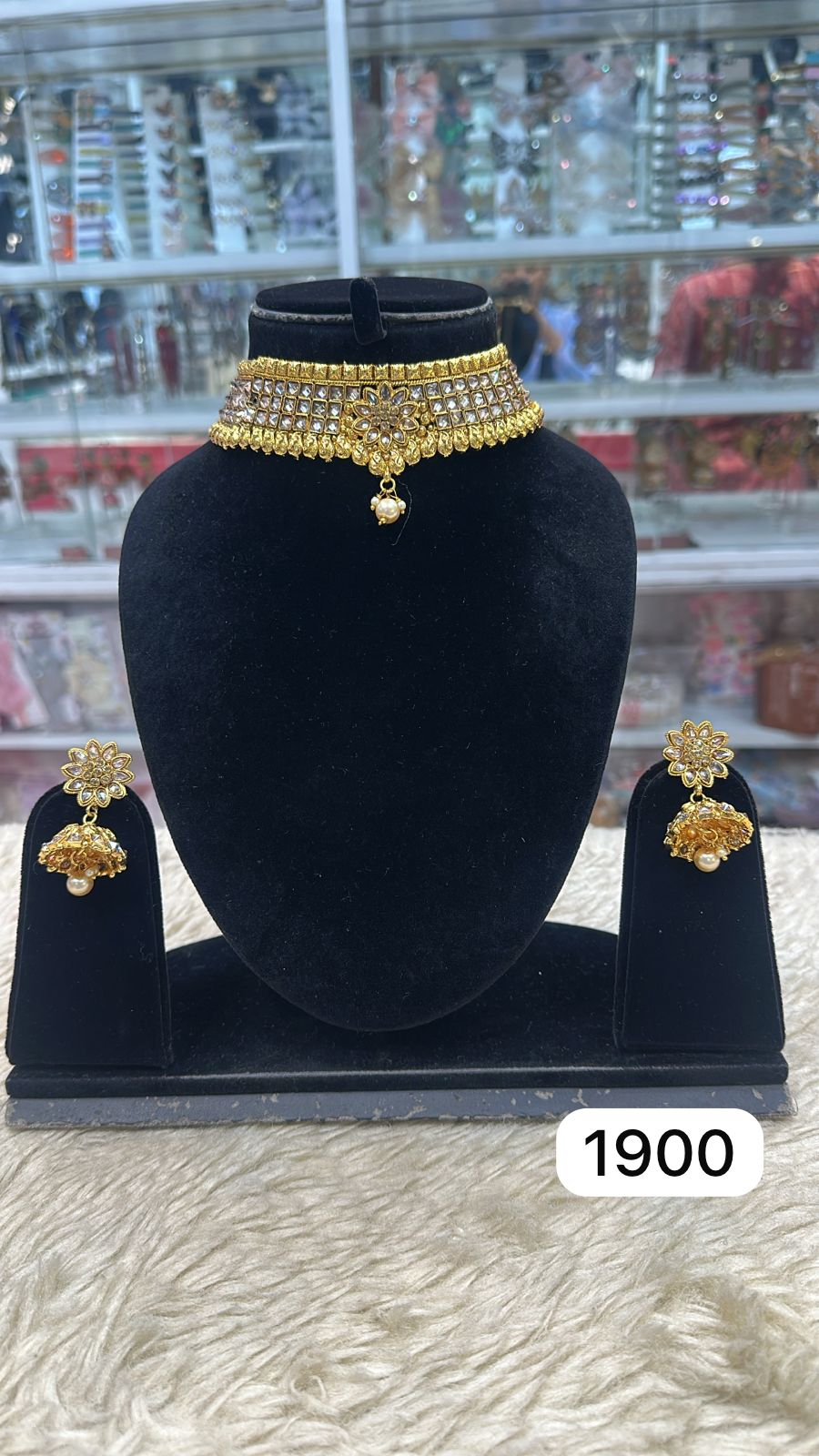 Real Look Golden Polki Choker Set – Traditional Elegance