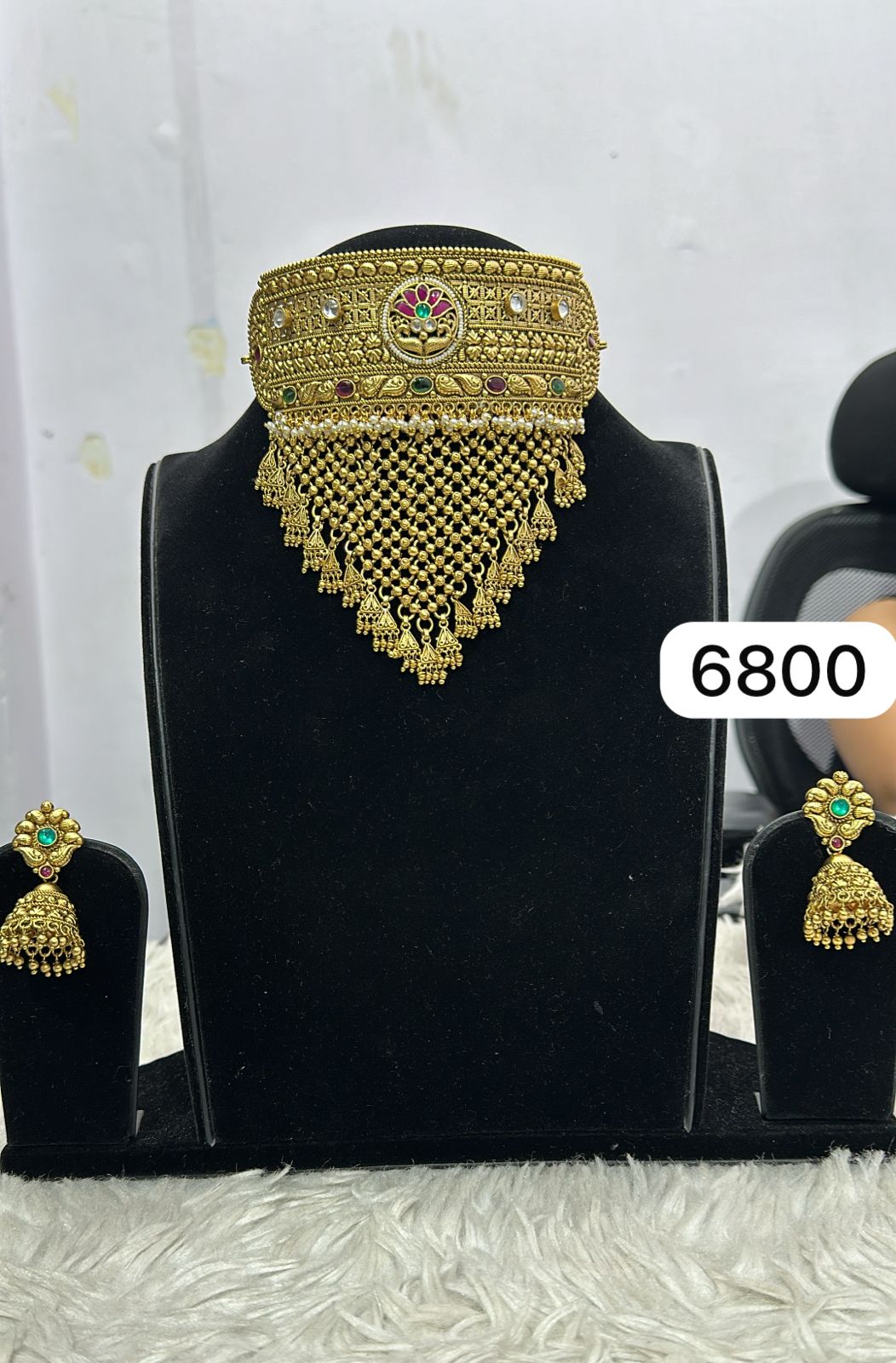 Rajputi Style Choker Set – Real Golden Finish with Ruby & Green Kundan