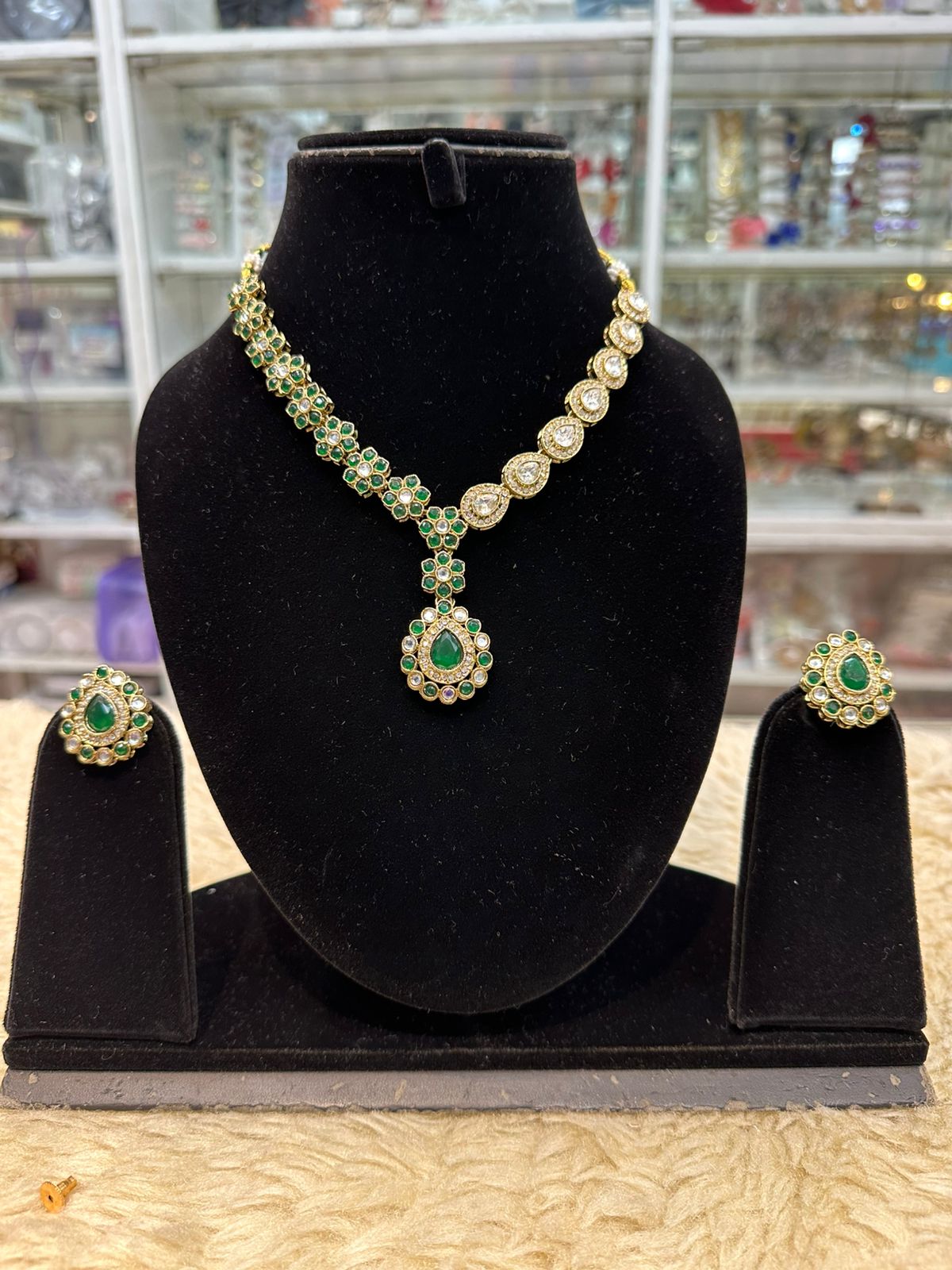Real Look Polki Kundan Green Stone Set