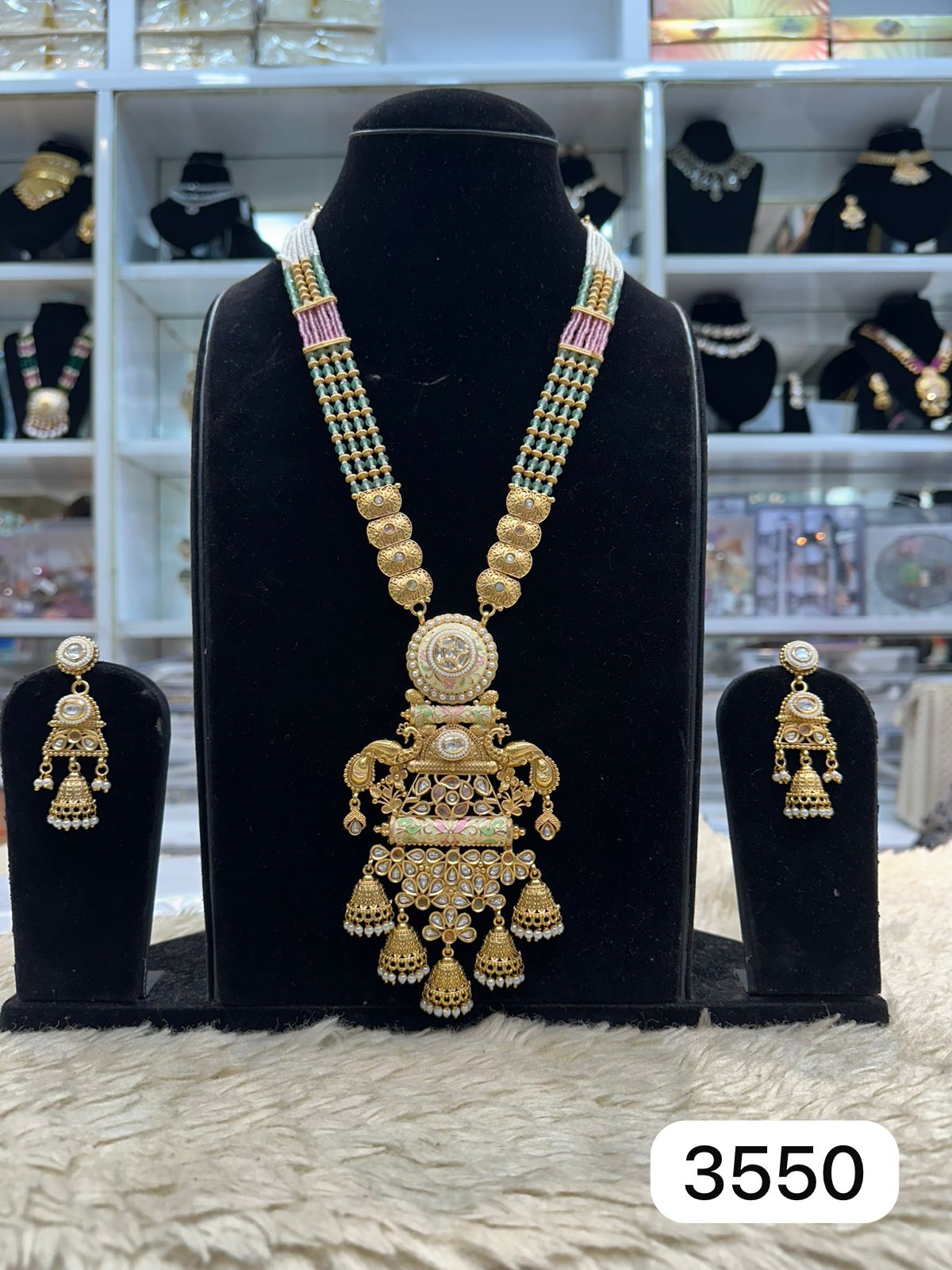 Elegant Pink Green Pendant Set – Real Fininsh kundan work