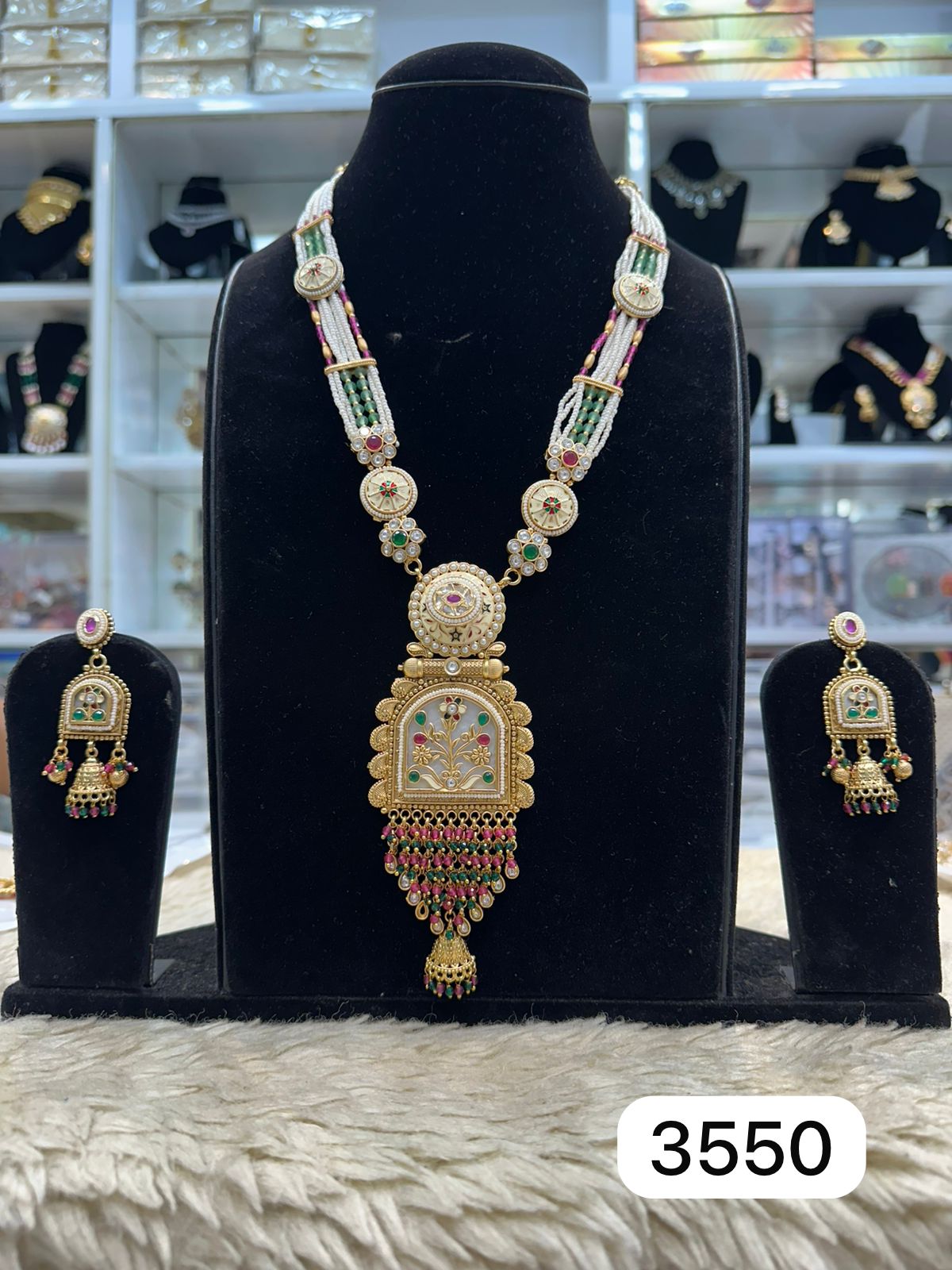 Real Look Dual Tone Pendant Set – Green Pink