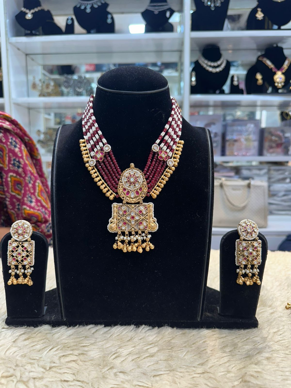 Traditional Short Moti Set – Real Gold Look with Kundan Ruby & Green Options
