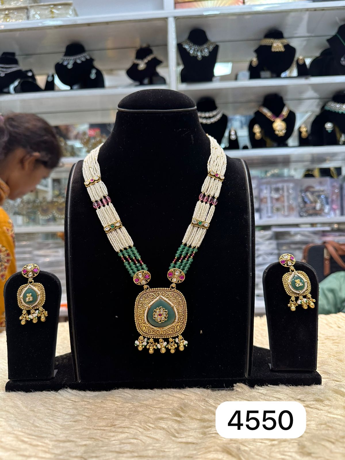 Real Look Pendant with Ruby Green Tablet Stones