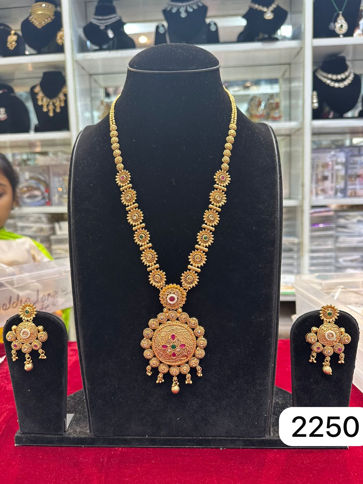 Traditional Green Ruby Golden Pendant Set – Real Gold Finish