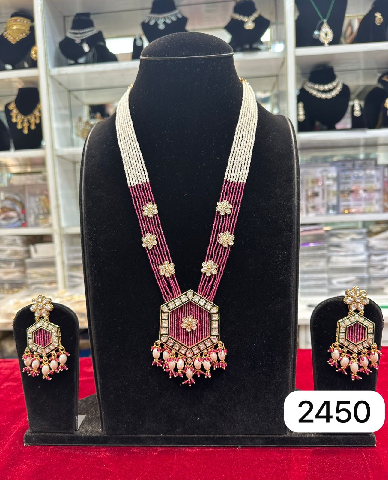 Hydro Ruby Kundan Pendant Set with Moti Work