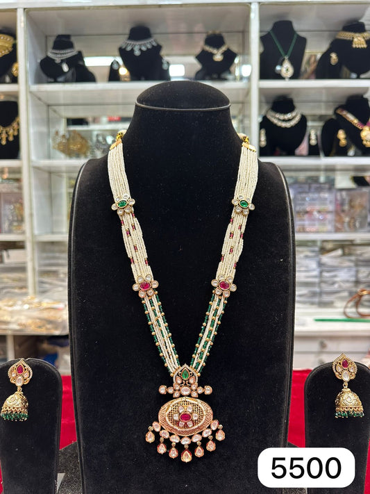 AC Kundan Moti Pendant Set with Mina Kari Work