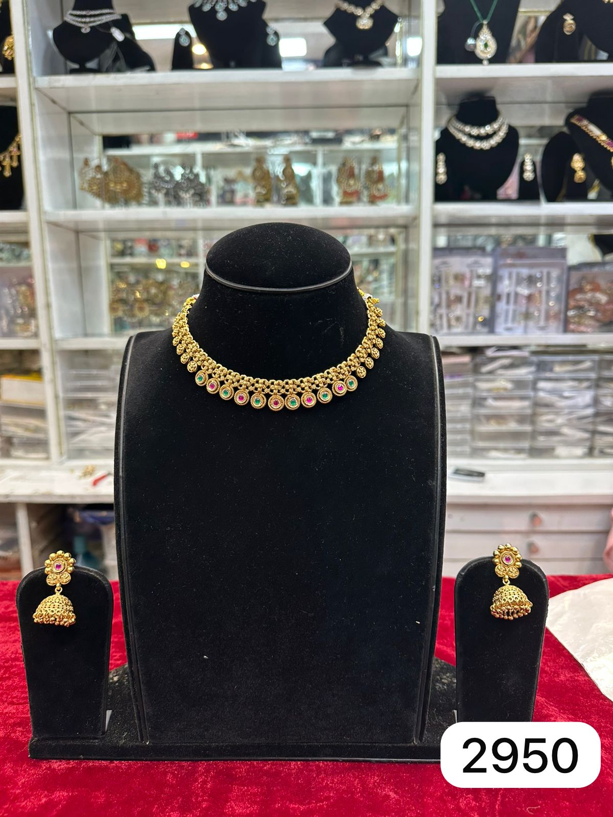 Real Look Jewellery Set – Golden Ruby Green Pink