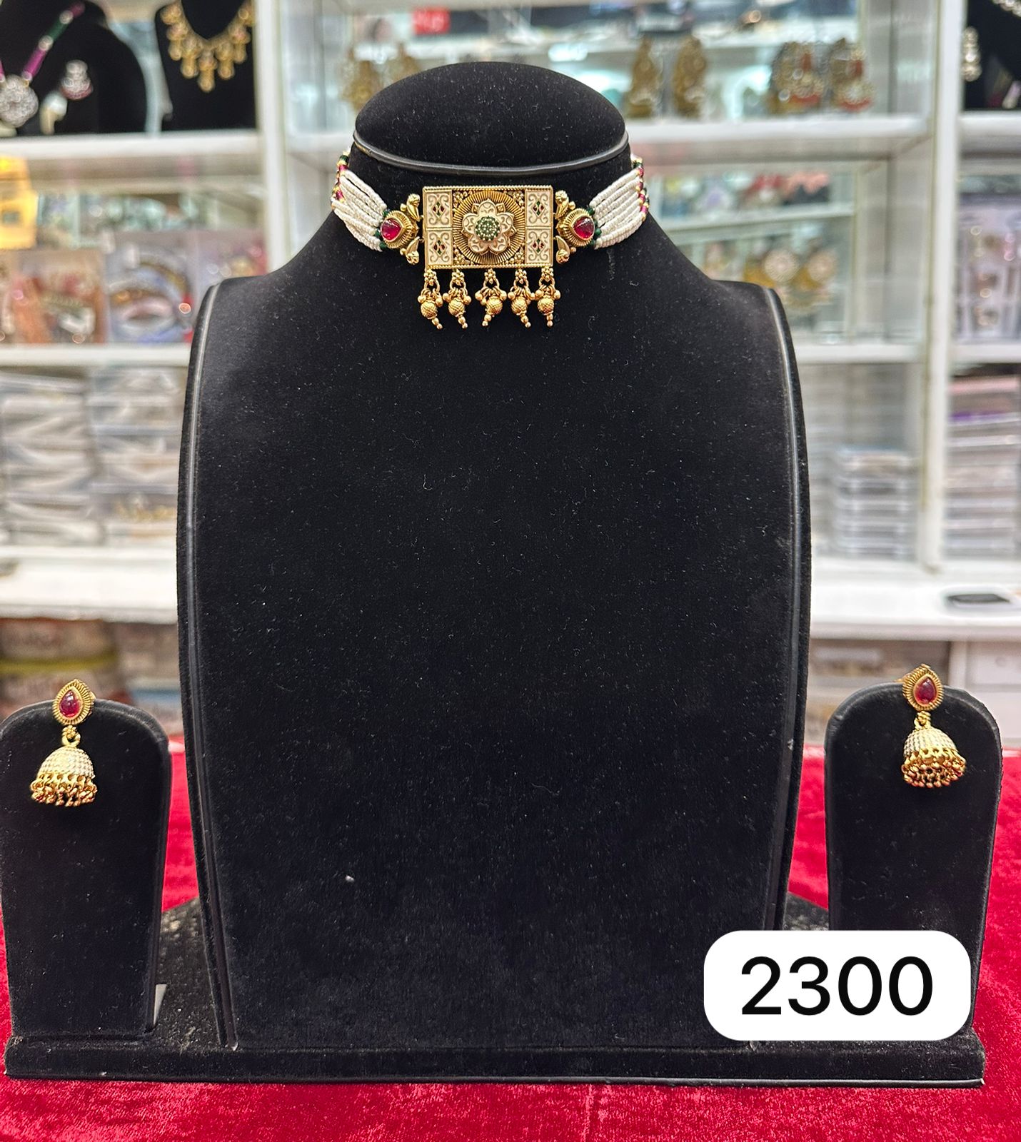 real-look golden-tone meenakari (enamel) pearl (moti) choker set