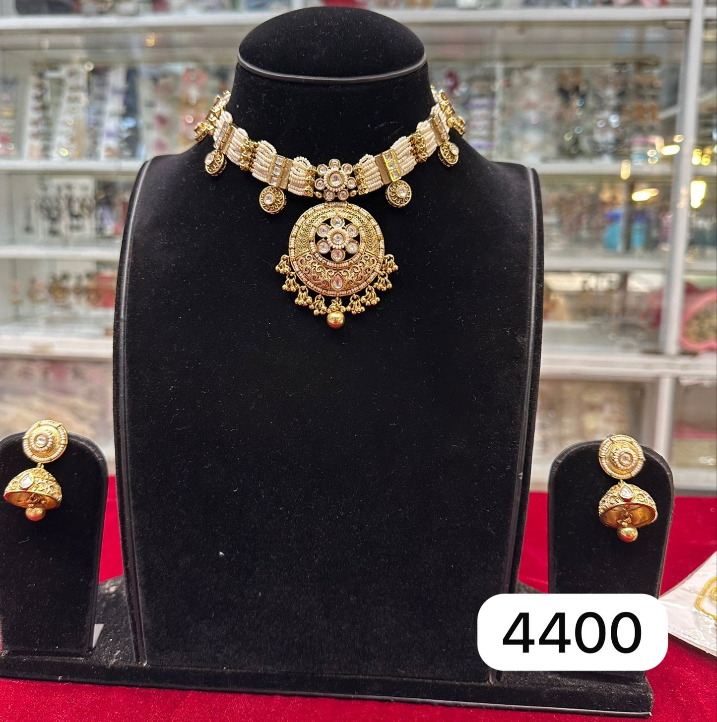 real‑look golden motif pearl (moti) choker set