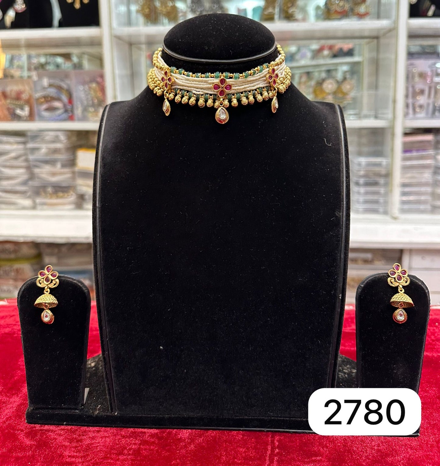 Ruby‑Green Kundan & Pearl Moti Chokers