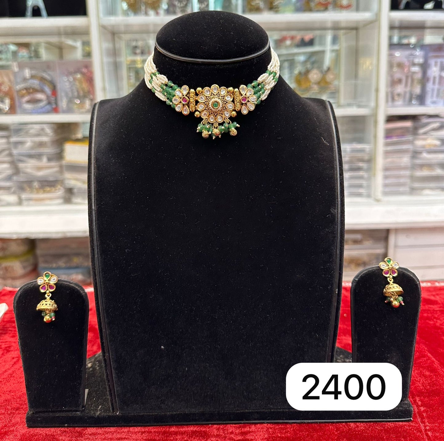 Mint Green Kundan Moti Choker Set
