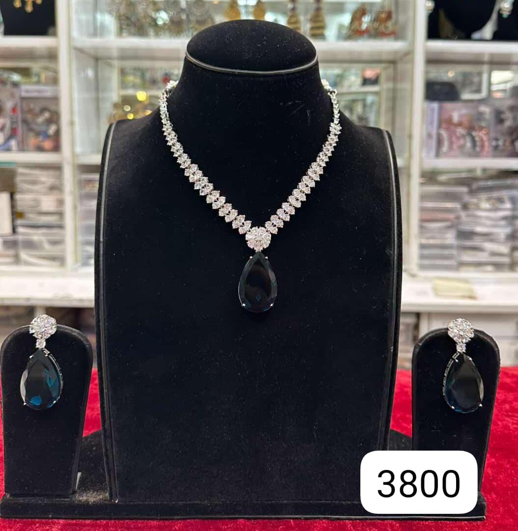 Designer Peacock Blue Diamond Look Set