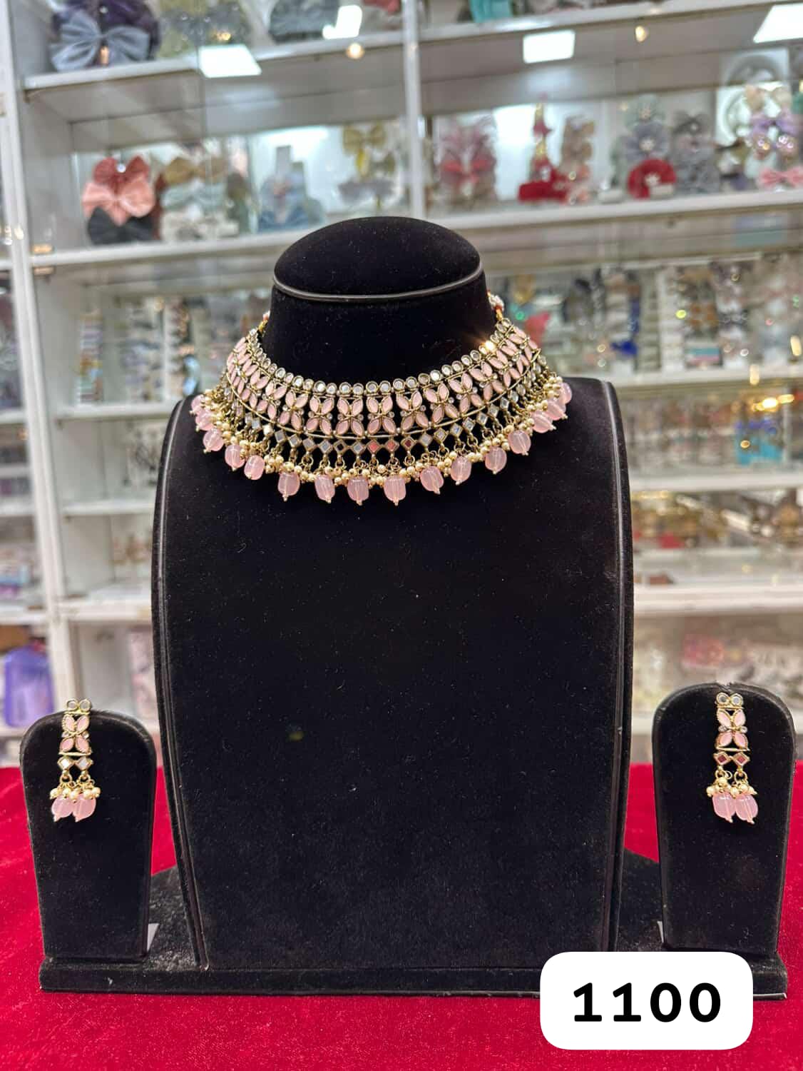 Mirror Work Pink Necklace Set