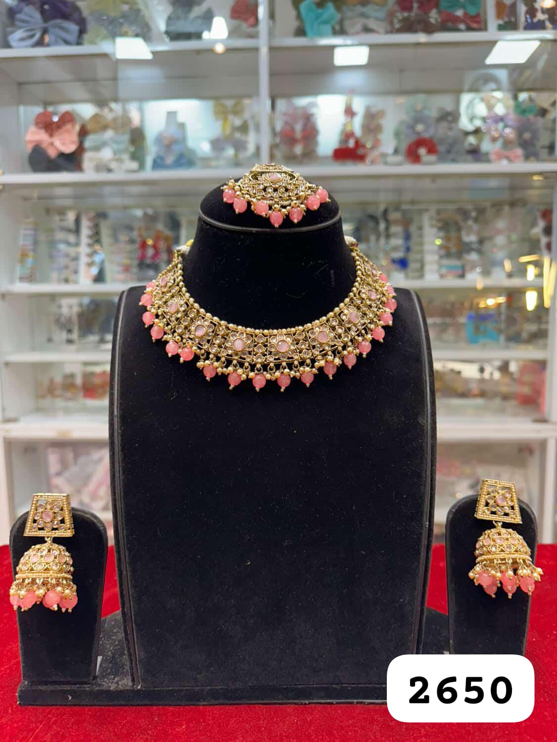 Royal Antique Gold Pink Polki Necklace