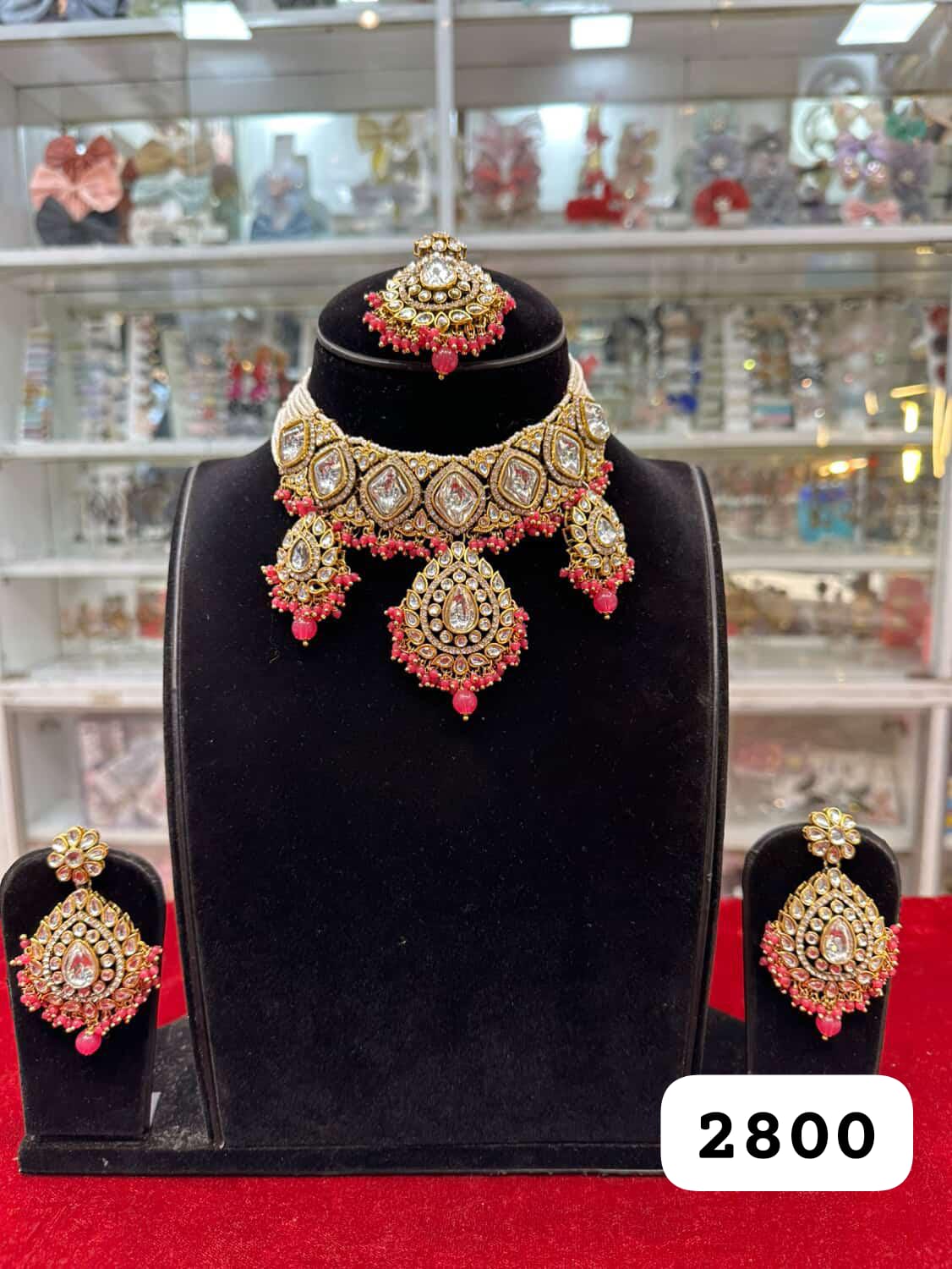 Elegant Pink Stone Kundan Set
