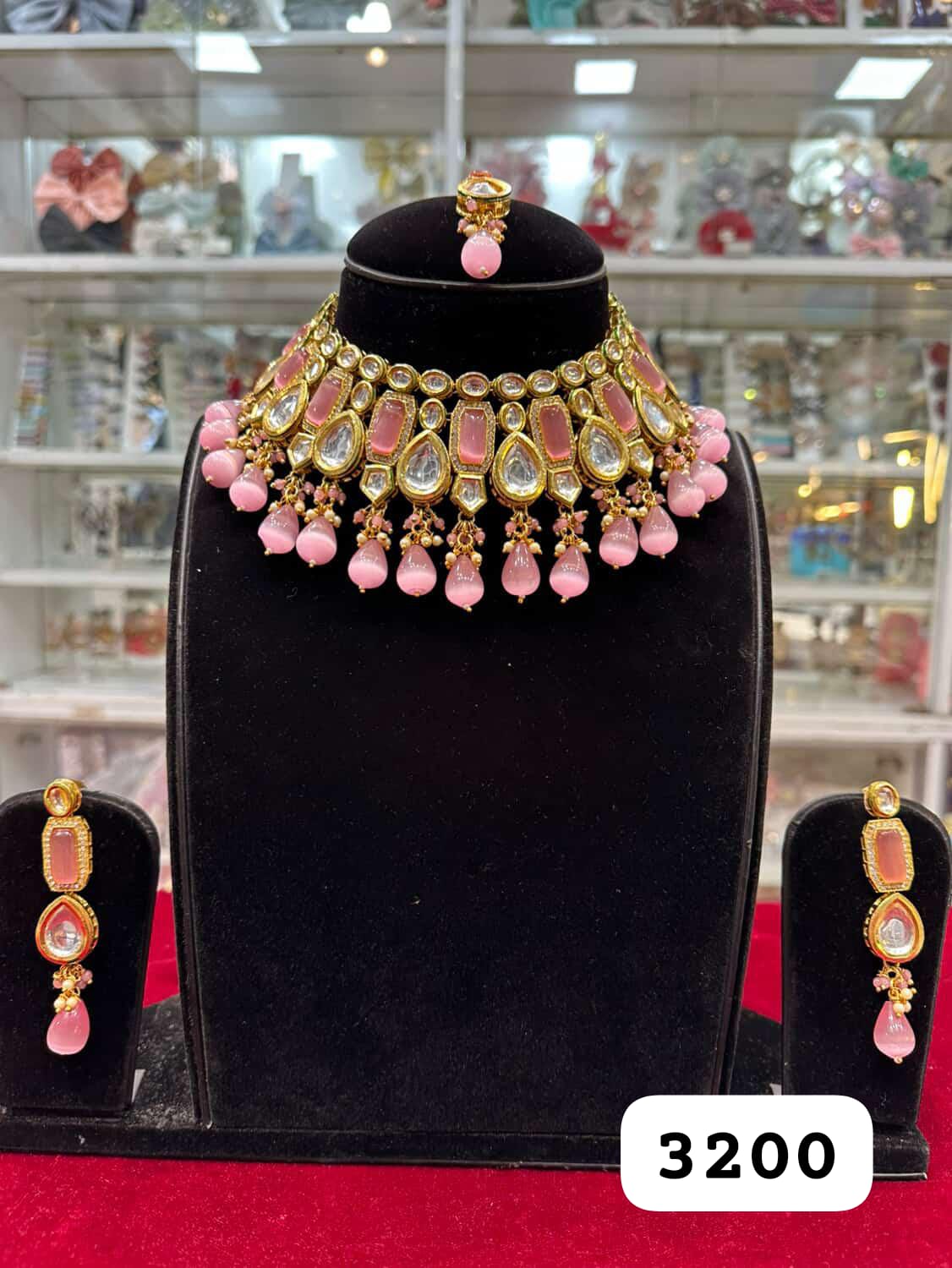 Royal Antique Golden Pink Polki Necklace