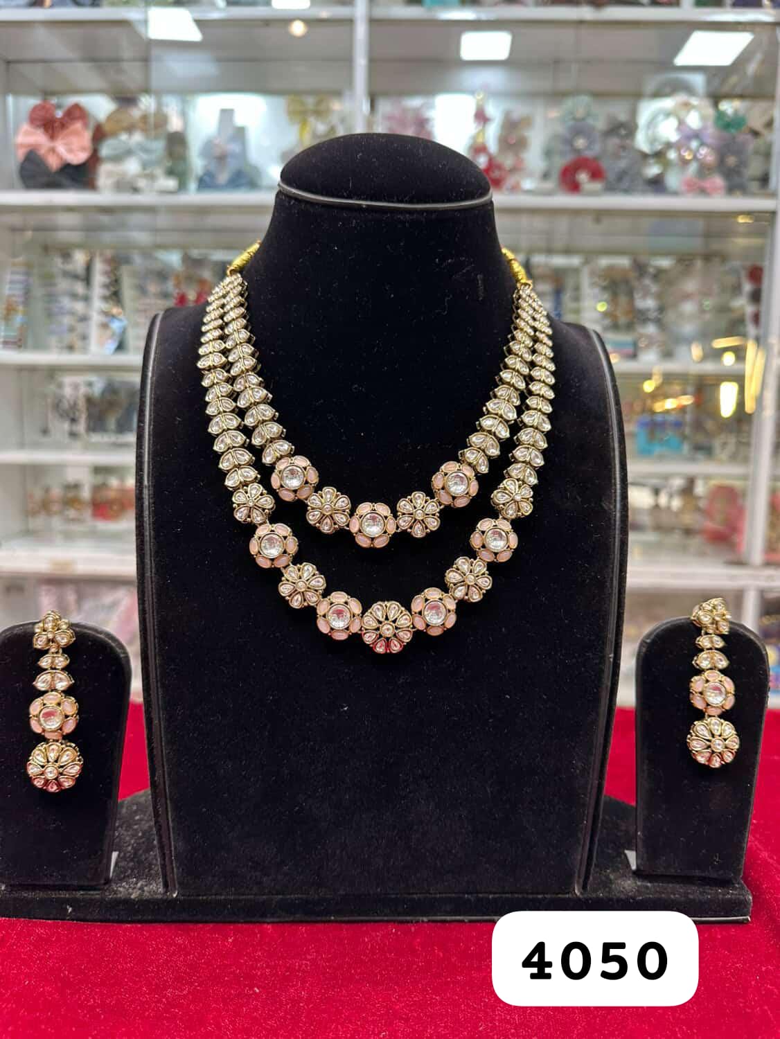Elegant Pink Kundan Polki Two Layer Set