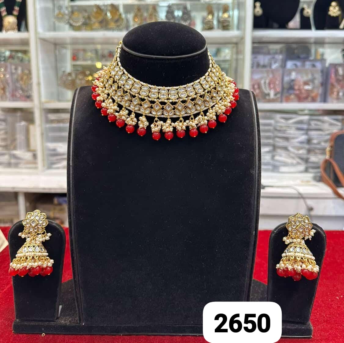 Heavy golden kundan red choker set
