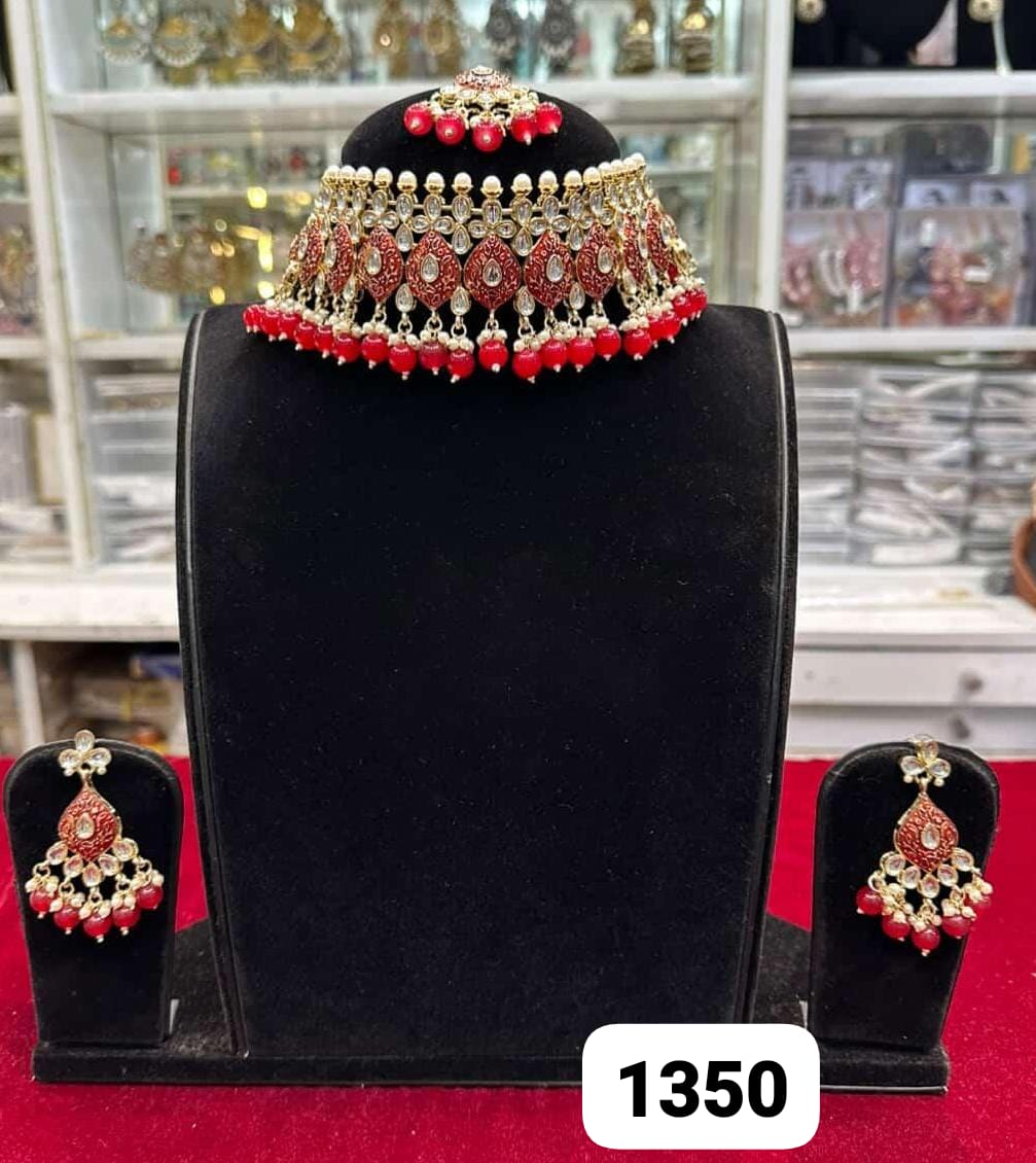 Heavy golden kundan red choker set