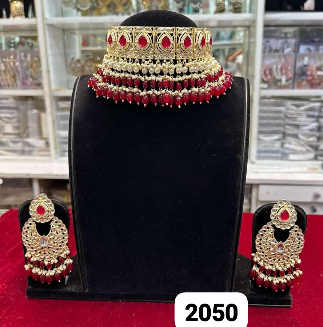 Heavy golden kundan red choker set