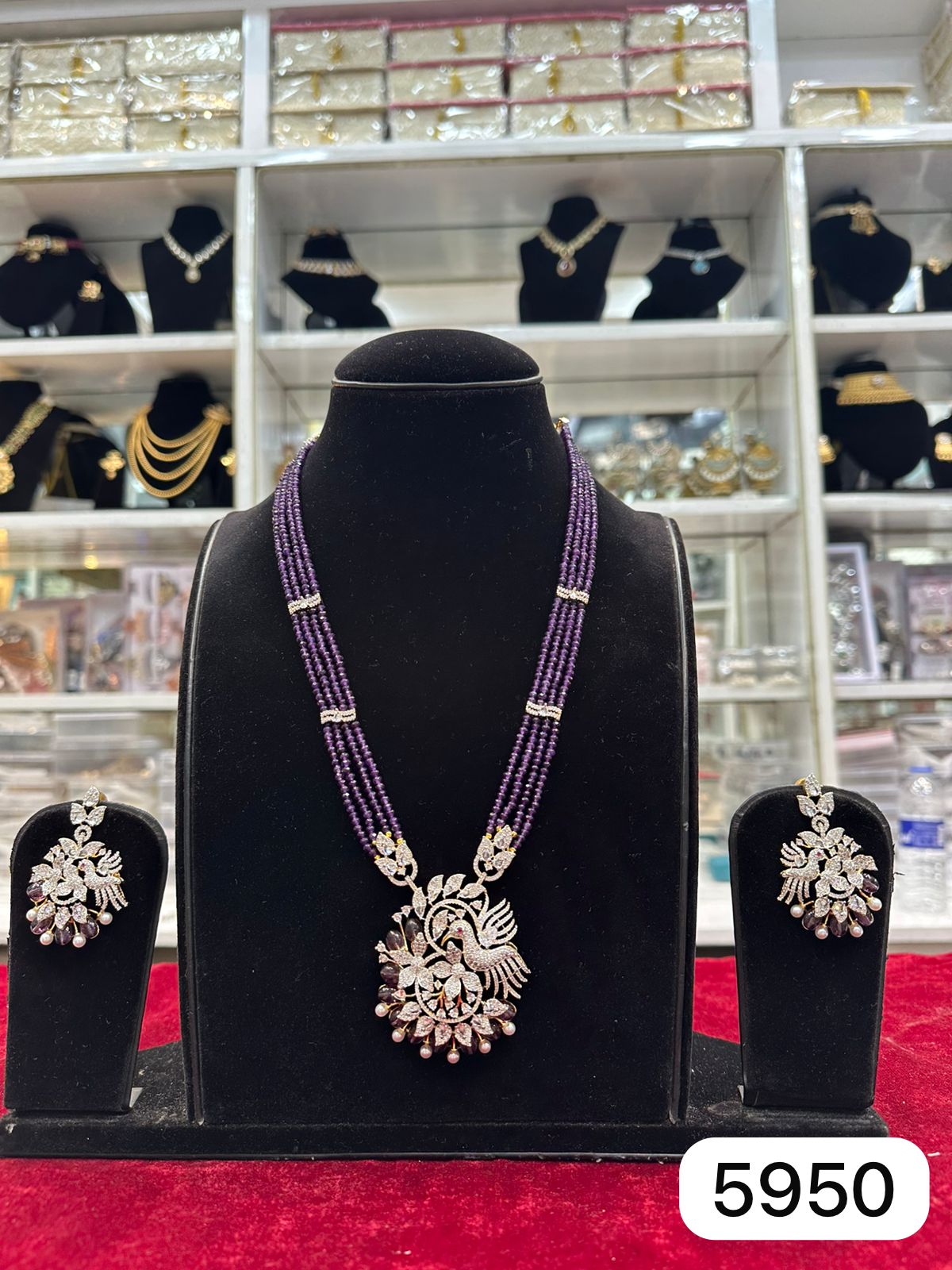 Royal Real Look AD Pendant Long Set Purple