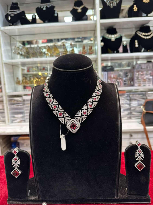 AD Diamond Look Red Ruby Set