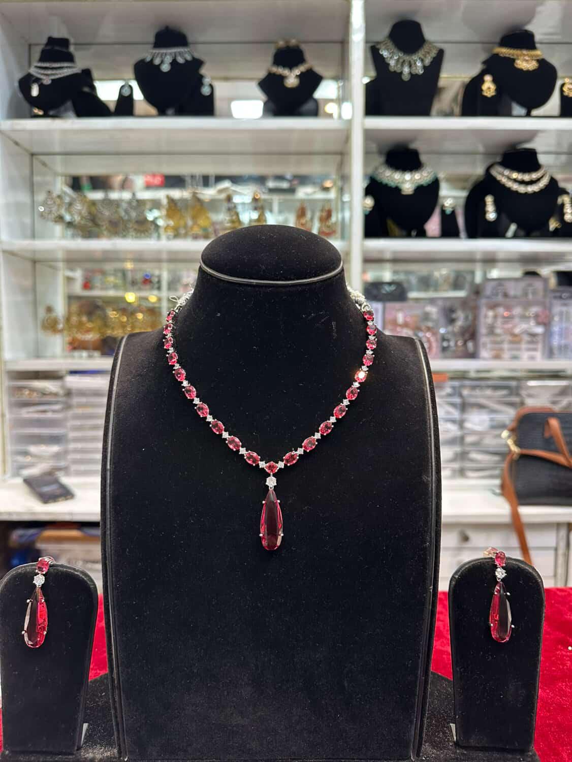 Real Look Silver Diamond Red Ruby Set