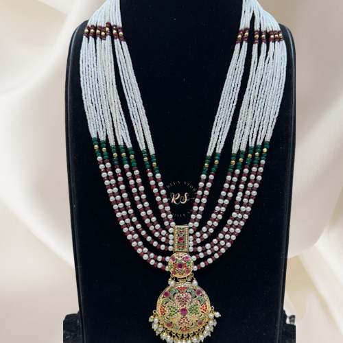 Real Look Toda Style Set – Jadau Work with Ruby, Green & White Pearls