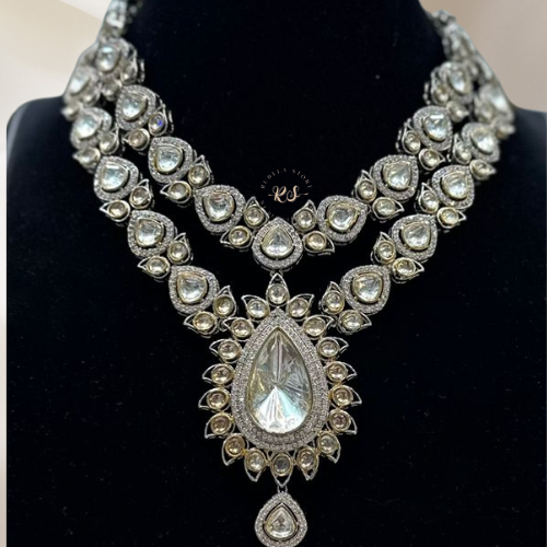Real Diamond Look Pendant Set – Kundan Work with Double Layer Elegance