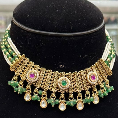 real‑look golden-moti choker set