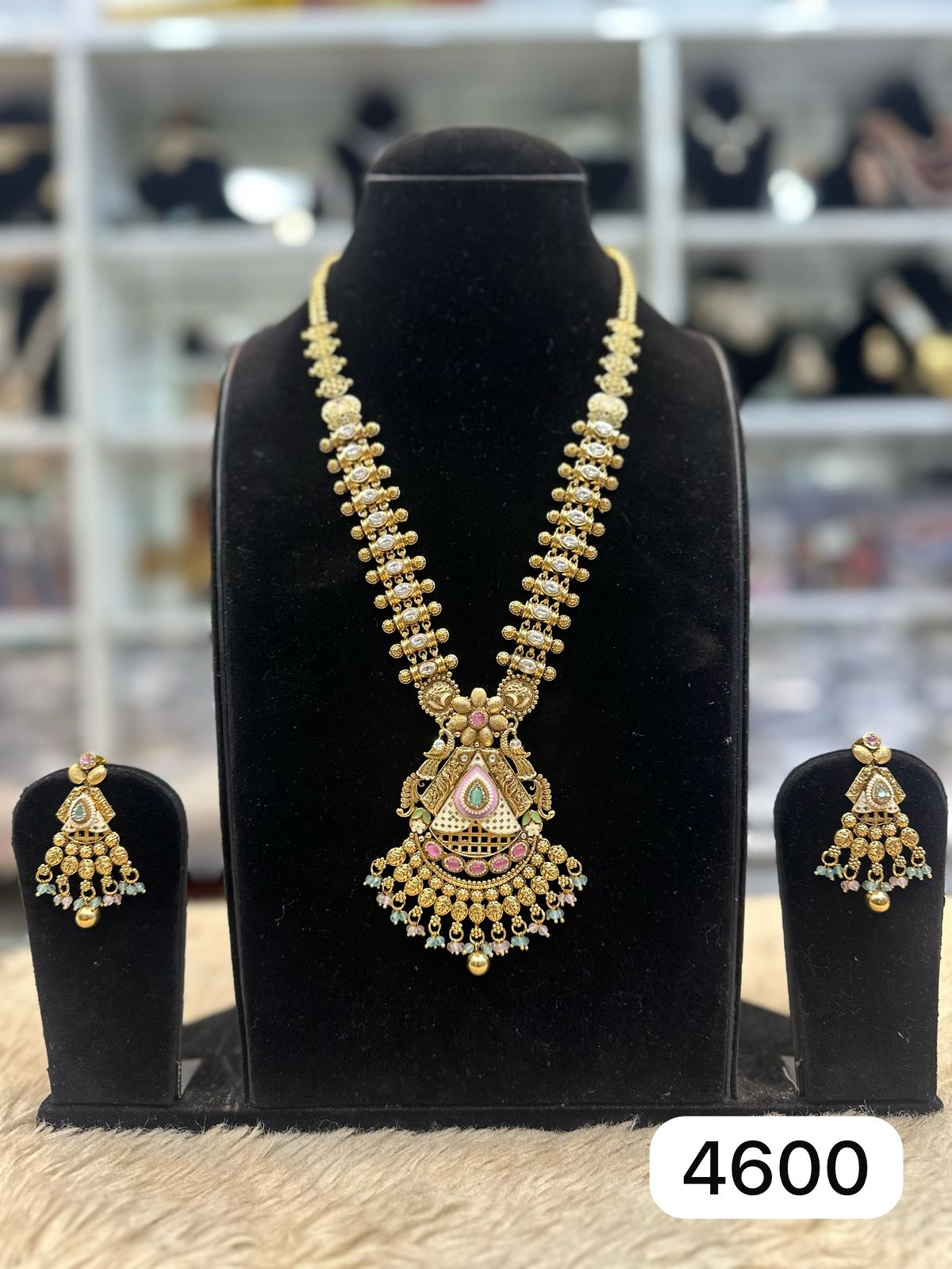 Heavy Golden Kundan Pendant Set with Ruby & Green Detailing – Real Look