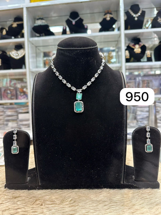 Mint Green Diamond Look Necklace Set